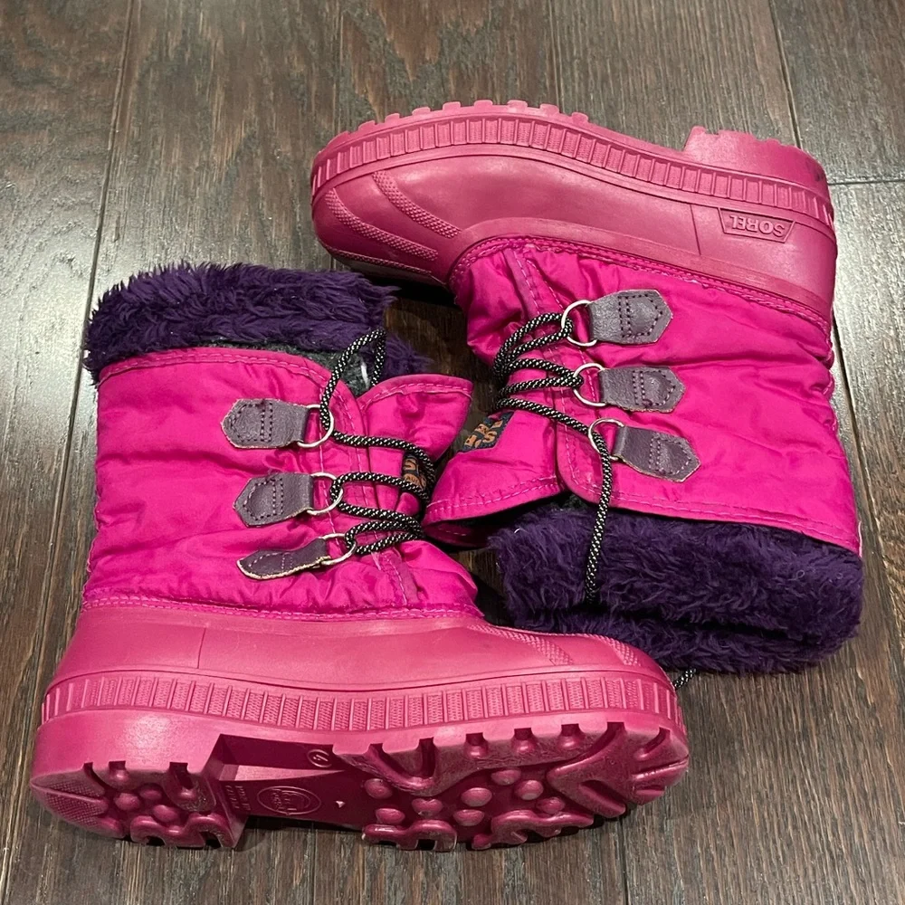 Sorel Girls Flurry Pink Winter Boots Size 4 Insulated Snow Shoes